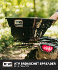 12 Volt ATV UTV Broadcast Spreader With Rain Cover 80 LB Capacity Front Or Back Mount on ATV in action