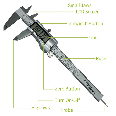 Rock Solid Stainless Steel Digital Caliper With A Bright LCD Display And Snappy Inch Metric Toggle For Precision DIY Woodworking Or Auto Shop Jobs That Deliver Dead Nuts Accuracy Every Time