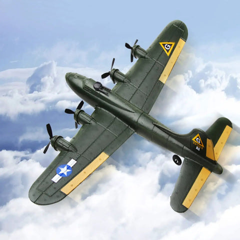 Lightweight EPP Foam RC Plane RTF 2.4GHz Remote Control Aircraft B17 Navy Lighting in flight over clouds