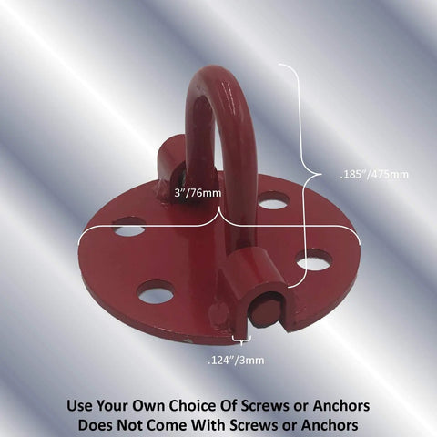 Rock Solid Low Profile Steel Anchor Plate With Fold Up Hook Rings For Concrete Decks Patios Garages And Trailers detailed view showing dimensions.