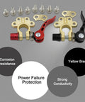 Four Way Battery Terminal Connectors For SAE JIS Type A Posts Quick Release Top Post Clamps For Positive And Negative Poles Copper Tinned Conductors