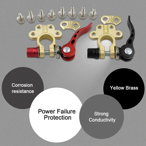 Four Way Battery Terminal Connectors For SAE JIS Type A Posts Quick Release Top Post Clamps For Positive And Negative Poles Copper Tinned Conductors