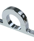 Front-angle view of polished aluminum 2-inch steering column mount with under-dash base clamp