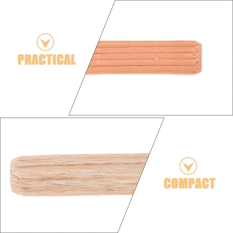 200 Pcs Wood Dowel Pins 8mm By 30mm Kit For Furniture And Shelves Fluted And Chamfered Hardwood Rods With Smooth Splinter Free Surface Easy To Install And Strength Boost For DIY Projects, close-up of fluted hardwood pin