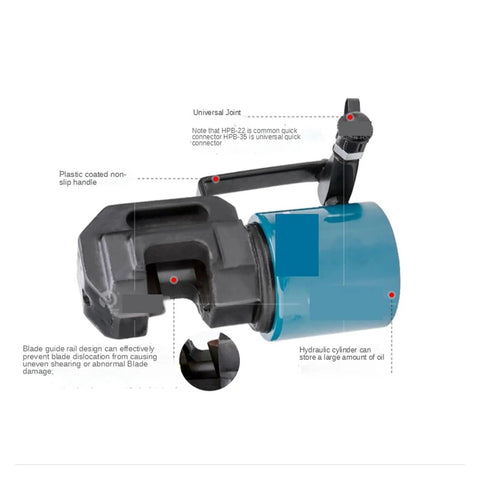 Heavy Duty Portable Hydraulic Steel Bar Shear With 360 Degree Swivel Head Cr12Mov Blade Rebar Cutter Tool For 8To 32mm Rods close-up of hydraulic cylinder and non-slip handle