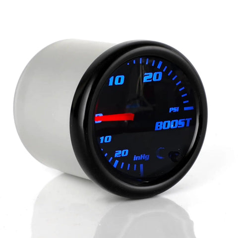 Tinted Seven Color Turbo Boost And Vacuum Gauge Kit For Turbo Cars 0 To 30 PSI Boost And Negative Thirty To Zero InHg Vacuum Mechanical Dial 52 Millimeter Real Time Readouts For Quick Boost Checks Easy Install, 52mm black dial