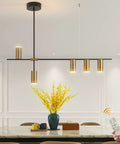 Modern Kitchen Island Light With Remote Dimmable LED Linear Pendant Light 39.3 Inch Black And Gold Dope Dining Room Fixture