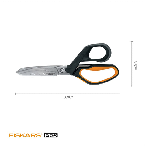 PowerArc 8 Inch Heavy Duty Shop Shears With Serrated Stainless Steel Blades And Comfort Grip For Construction Pros Cutting Through Insulation, Duct Tape, Cardboard, Rope And Tyvek.