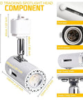 Dimmable H Track Lighting Heads With Adjustable 330 Degree Rotation And 90 Degree Tilt For Precise Accent Lighting, CRI 90 Plus LED Track Fixtures, 4000K Daylight, 120V Halo Type, White, 10 Pack, highlighting dimensions and features.