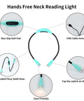 Green Neck Reading Light Hands Free For Cozy Bedside Reading with flexible neck, non-slip pads, USB cable, and amber light