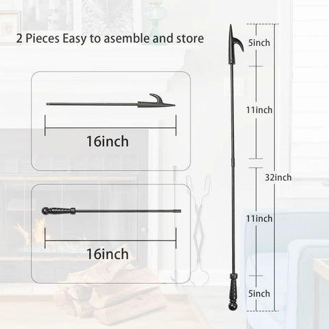 Two Piece Fire Poker And Tongs Set For Fireplace And Campfire, 32 Inch Poker Stick And 25 Inch Tongs, Log Grabber Fire Pit Tools For Indoor Outdoor Use, Durable, Safe And Easy To Maneuver