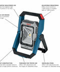 Front view of 18V LED Flood Light Bare Tool With 1900 Lumens, Ultra Bright On Demand, Adjustable Brightness, Job Site Ready