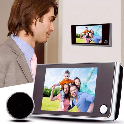 Man using 3 Point 5 Inch Digital Doorbell LCD Peephole Camera 120 Degree Wide View Color IR Door Viewer Plug And Play Battery Powered