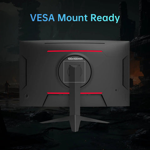 Back view of 32 Inch Curved Gaming Monitor With 240Hz Refresh Rate And 1ms Response Time, VESA mount ready, black color.
