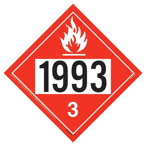 Ten Pack Class 3 Flammable Liquid Hazmat Placards, 10.75 By 10.75 Inches, Permanent Self Adhesive Vinyl, DOT Hazmat Compliant UN 1993, Pre Numbered Identification Symbols For Shipping