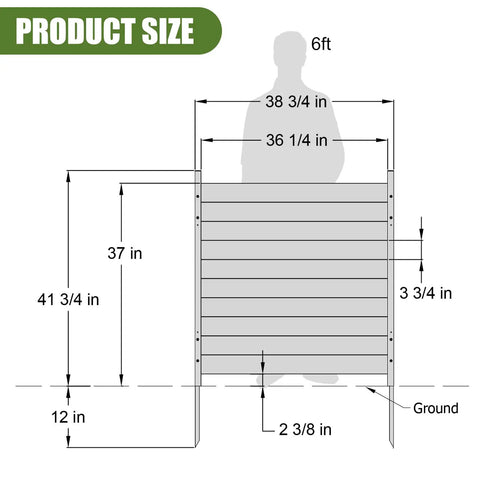 Diagram showing measurements of No Dig Wood Privacy Fence Panels 3 Panel 38W X 42H Outdoor Privacy Screen.