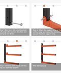 Installation steps for Overhead Wall Mount Lumber Rack For Garage And Woodworking Shop Heavy Duty Wood Storage Shelf with steel brackets.