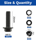 16 Piece M8 x 25mm Flange Head Bolts Kit With Serrated Flange Nuts And Washers In Carbon Steel Black Oxide Finish Full Thread Fasteners Set