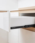 Super Heavy Duty Soft Close Bottom Mount Drawer Slides For Kitchen Cabinets And Bedroom Drawers And Bathroom Vanities That Glide Pretty Sweet And Support Real Heavy Loads in a white drawer.