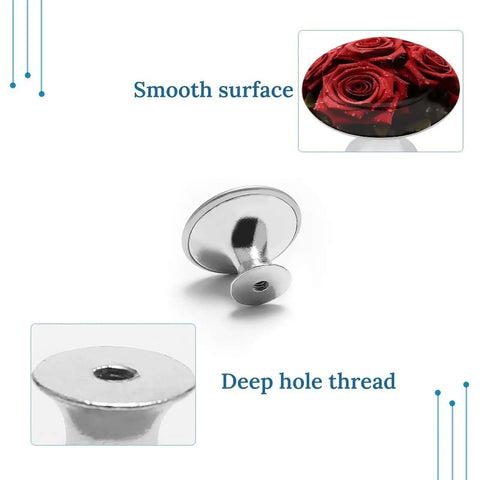 Red Rose Round Cabinet Pulls 1.1 Inch Hole Center Stainless Steel Knobs With Screws, smooth surface and deep hole thread detail