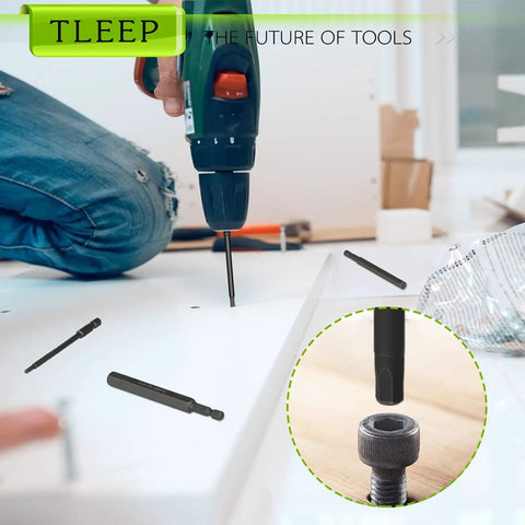 10 Piece Metric Hex Bit Set With One Quarter Inch Shank S2 Steel Magnetic Tips Long Allen Wrench Drill Bits Range 12mm To 1.5mm For Ikea Furniture Assembly Workhorse Pro Grade Socket Bit Set Black in use with drill.