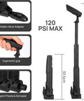 All In One Bike Repair Kit With Pump And LED Light, 16 In 1 Portable Tool Bag showing 120 PSI bike pump with ergonomic grip