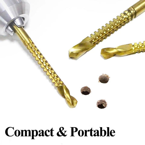 High Speed Steel Titanium Coated 6 Piece Metalworking Tool Set For Drilling, Cutting, And Carving Like A Boss With Serrated Edges For Quick Debris Discharge, Smooth Cuts, And Precision Positioning In Carbon Steel Kit, compact drill bits