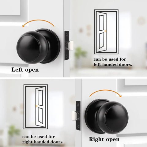 Door Knob Set, 10 Pack Matte Black Colonial Ball Knob Interior Passage Handles For Closet And Hallway Doors displayed in open position