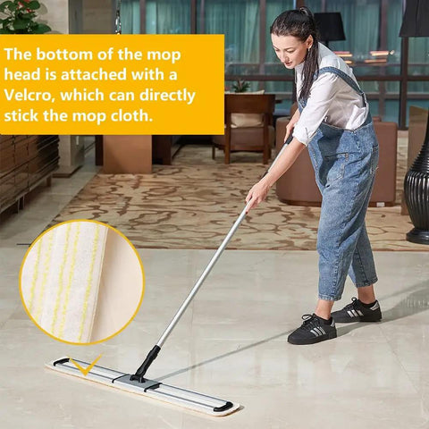 Woman using Top Shelf 36 Inch Heavy Duty Dust Mop For Hardwood Floors Featuring Absorbent Pad and Quick Grip Handle.