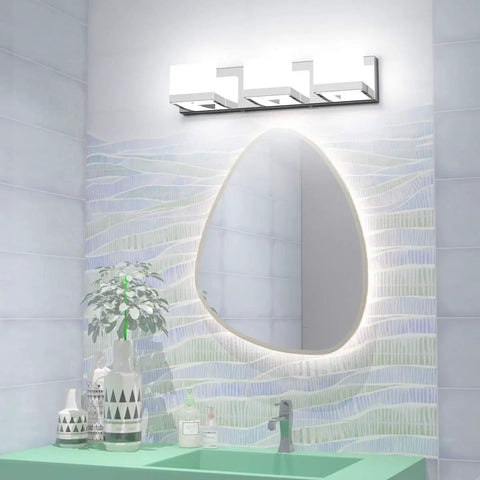 Three Light LED Vanity Light For Bathroom Chrome Finish Up And Down Mount Over Mirror Modern Wall Fixture With Frosted Acrylic Shade