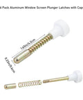 Heavy Duty Aluminum Window Screen Plunger Latches 16 Pack With Caps showing white caps and gold springs for secure locking.