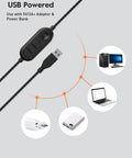 USB powered connection cable for Ring Light For Laptop And Desk Setup With Screen Safe Clip And Adjustable Monitor Mount Eye Caring Diffused LED.