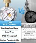 Front view of SENCTRL 2.5-inch stainless steel water pressure gauge with 0–200 psi and 3/4 inch garden hose thread.