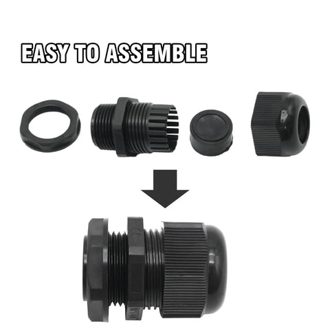 NPT Nylon Cable Gland Set IP68 Waterproof Adjustable 5 to 10mm Cable Diameter 25 Pieces assembly components image