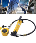 Hydraulic cylinder jack, yellow, 20-ton capacity, manual pump with hose, portable low-profile multi-section jack