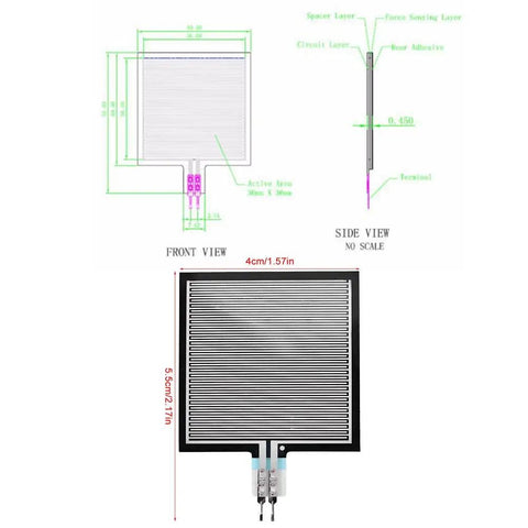 Flexible Thin Film Pressure Sensor Pad With Force Sensing Resistor RP S40 ST For Smart Car Seats In High End Auto Interiors Ultra Low Power Ultra Fast Response High Stability Film Substrate, 4x5.5 cm