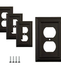 Pack Of Four Classic Black Wall Plate Covers For Outlets And Switches In One Gang Duplex Style with screws included