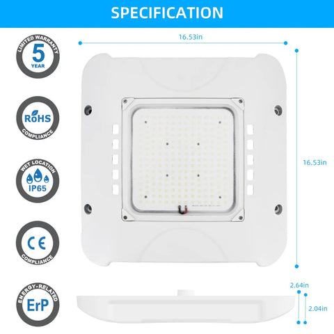 150W LED Canopy Light Fixture Ultra Bright 19500 Lumens 5700K Daylight Waterproof IP65 shop light specifications illustration