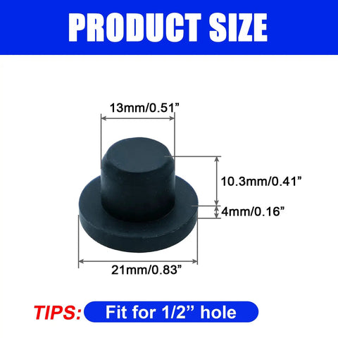 24 Pack One Half Inch Silicone Rubber Plugs For Round Holes Waterproof Soft Flexible Stopper Fit For Bottles Test Tubes And Furniture 12.5 To 12.7 Millimeter Hole Size Durable Easy To Seal showing product size dimensions