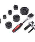 Ratchet Knockout Hole Punch Driver Kit For Pros with six punch sizes and handle for metal sheets, industrial projects, handcrafts, and furniture.