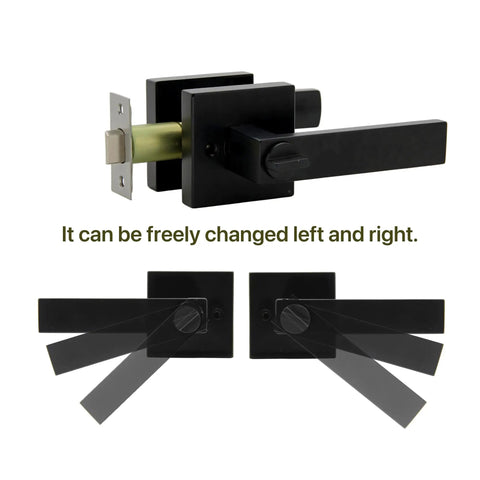 Matte Black Privacy Door Lever Lockset 5 Pack Keyless Interior Handle showing reversible left or right handed function