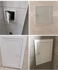 Heavy Duty Drywall Access Panel With Smooth Operating Handle Recessed Metal Wall Hole Cover For Indoor Hvac Ducts And Attic Laundry Sleek Aluminum Service Door 36 By 40 Inches No Sweat Install, displayed in four angles.