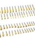 Heavy Duty Tungsten Carbide Router Bit Set Quarter Inch Shank wood routing cutters with yellow tips, 100 pieces for clean engraving.