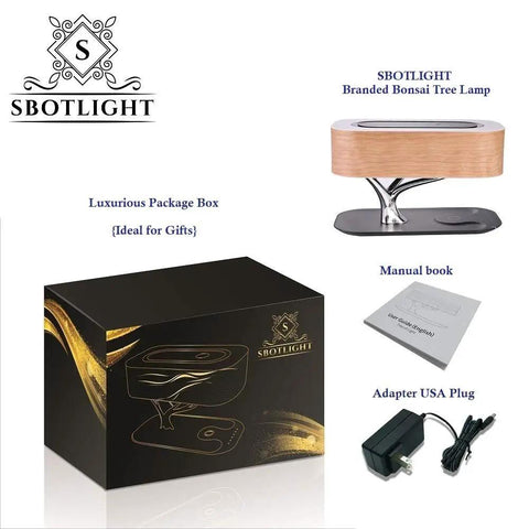 Bedside Tree Lamp With Bluetooth Speaker And Wireless Qi Charging Led Dimming Night Light Tree Of Life Decor package