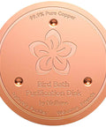 Copper Bird Bath Cleaning Disc for All Weather Water Care 0.6mm 99.99% Pure Copper, round disc, engraved flower design.