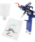 Pro Grade Mini Pneumatic Spray Gun With Swappable 0.8 And 1.0 Mm Tips For Car Repair Wall Refresh And Craft Builds Delivers A Sick Finish Every Single Time, with 1.0 mm tip and fluid container.