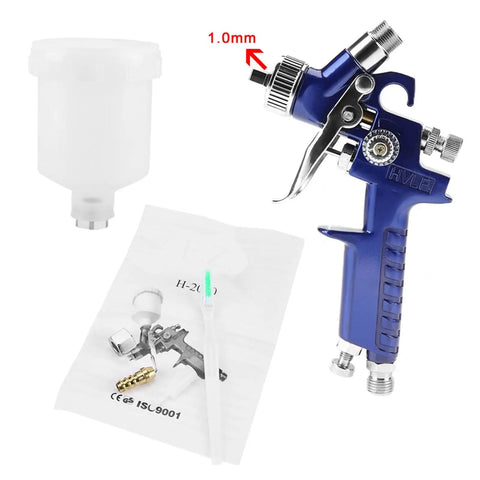Pro Grade Mini Pneumatic Spray Gun With Swappable 0.8 And 1.0 Mm Tips For Car Repair Wall Refresh And Craft Builds Delivers A Sick Finish Every Single Time, with 1.0 mm tip and fluid container.