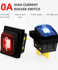 Heavy Duty 30A IP65 Waterproof Toggle Rocker Switch 12-24V LED On Off DPST Snap-In Mount showing red and blue switches