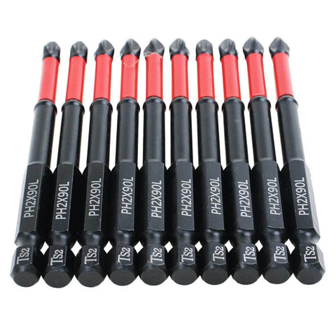 Phillips PH2 magnetic anti-slip screwdriver bit set, 10-pack, 3-1/2-inch length for impact drivers