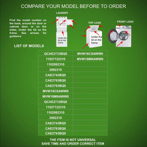 Model number guide for Washer Main Control Board Replacement For Whirlpool Maytag Kenmore W10860464 Compatible With W10571743